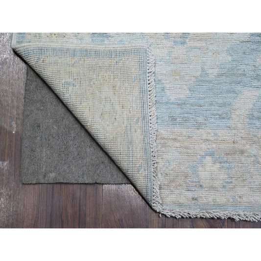 Oushak And Peshawar Wool Hand Knotted Rug Blue Gray 2.9X15.4 -O089681