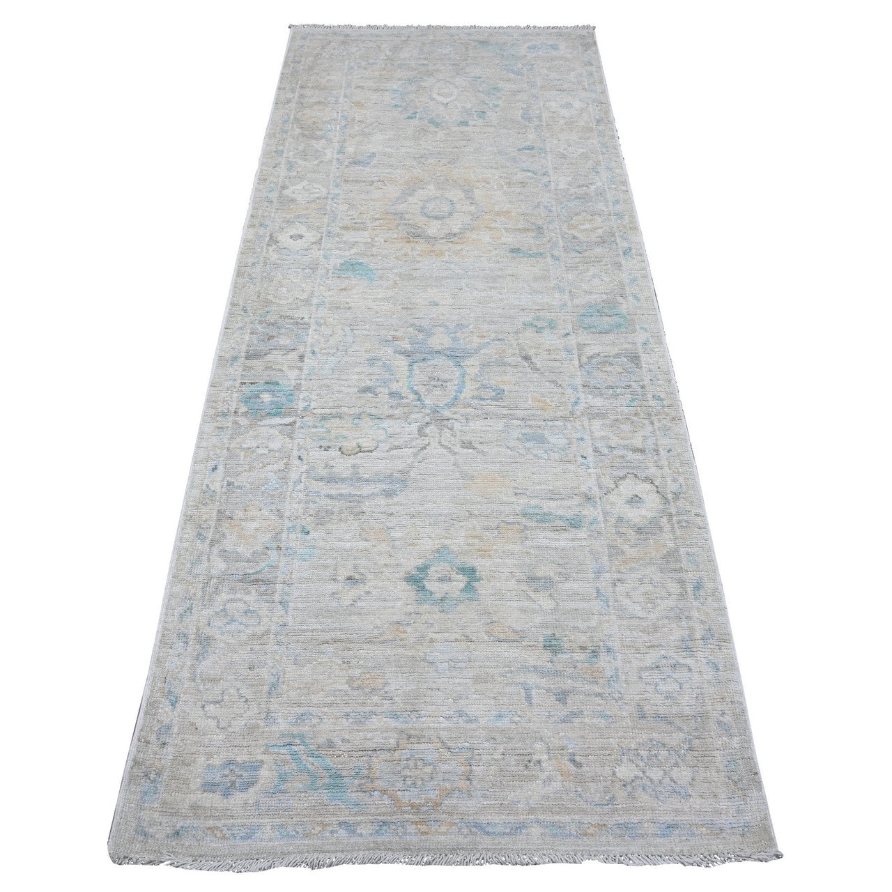 Gray 3'2" x 7'9" Oushak And Peshawar Hand knotted Wool Rug - Sku: O089686
