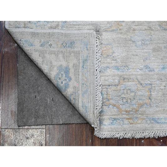 Oushak And Peshawar Wool Hand Knotted Rug Grey Gray 3.2X7.9 -O089686