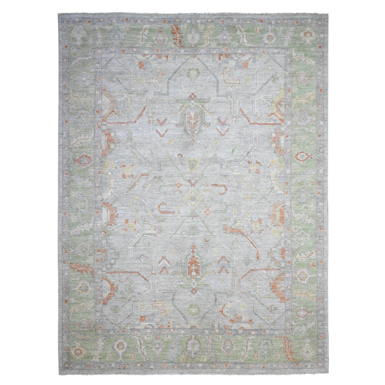 Gray 8'10" x 11'11" Oushak And Peshawar Hand knotted Wool Rug - Sku: O089696