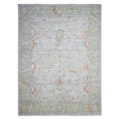 Oushak And Peshawar Wool Hand Knotted Rug Grey Green 8.10X11.11 -O089696