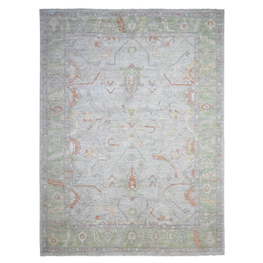 Oushak And Peshawar Wool Hand Knotted Rug Grey Green 8.10X11.11 -O089696