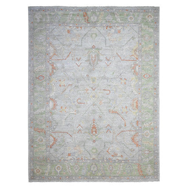Oushak And Peshawar Wool Hand Knotted Rug Grey Green 8.10X11.11 -O089696