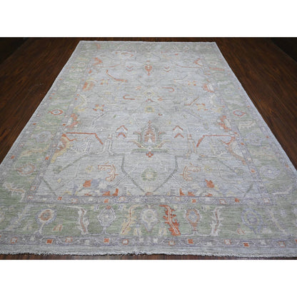 Oushak And Peshawar Wool Hand Knotted Rug Grey Green 8.10X11.11 -O089696