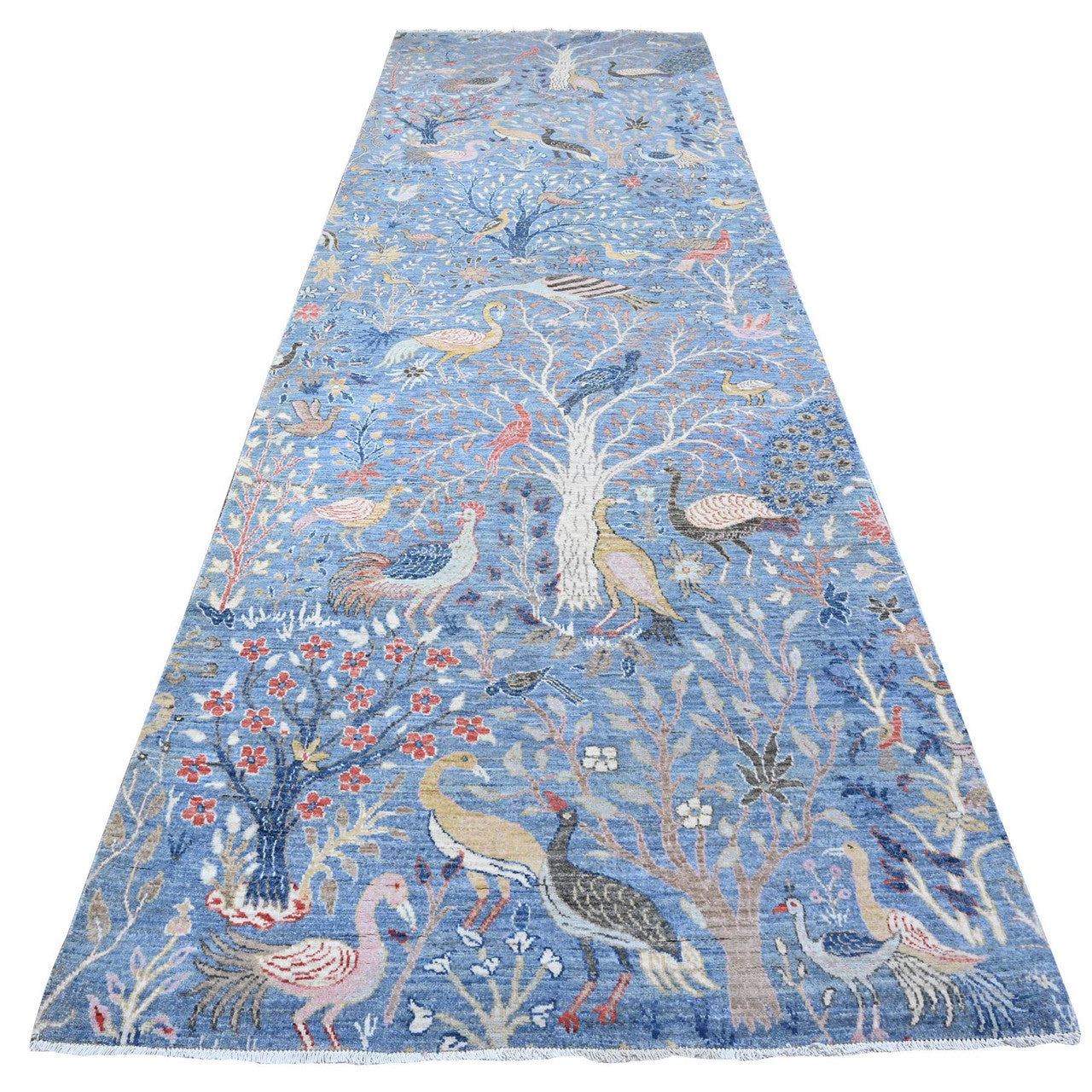 Blue 5'0" x 14'8" Oushak And Peshawar Hand knotted Wool Rug - Sku: O089697