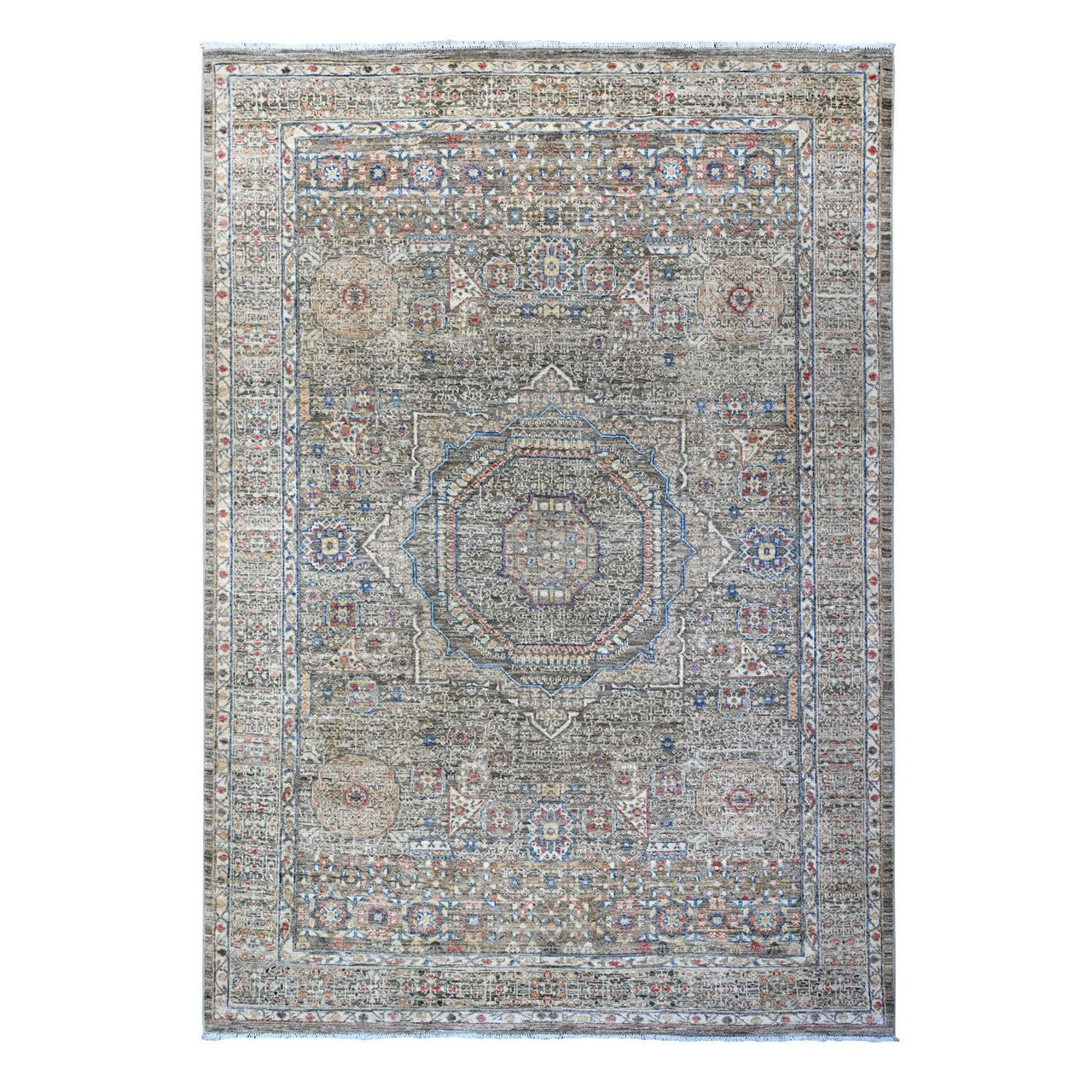 Gray 6'1" x 8'10" Mamluk Hand knotted Wool Rug - Sku: O089707