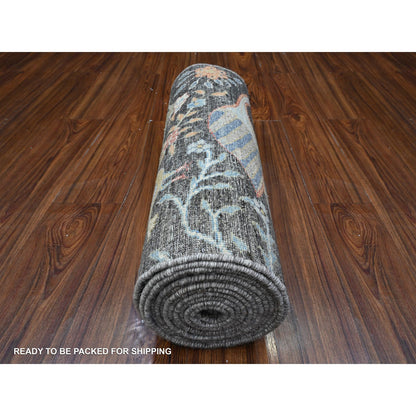 Oushak And Peshawar Wool Hand Knotted Rug Grey No Border 2.6X17.9 -O089709