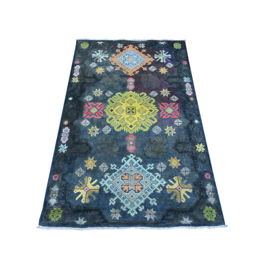 Kazak Wool Hand Knotted Rug Black Gray 3.2X4.11 -O089712