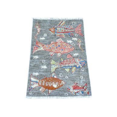 Modern and Contemporary Wool Hand Knotted Rug Grey No Border 2.0X2.11 -O089717