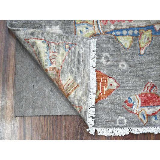 Modern and Contemporary Wool Hand Knotted Rug Grey No Border 2.0X2.11 -O089717