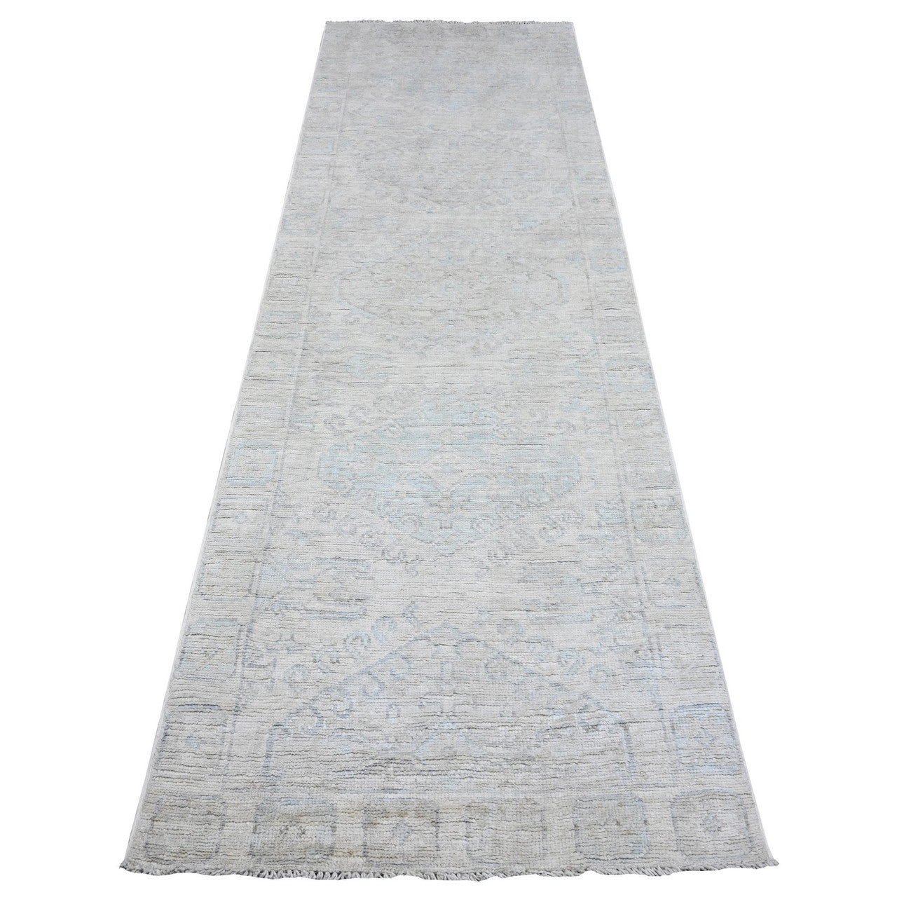 Ivory 2'11" x 9'4" Oushak And Peshawar Hand knotted Wool Rug - Sku: O089721