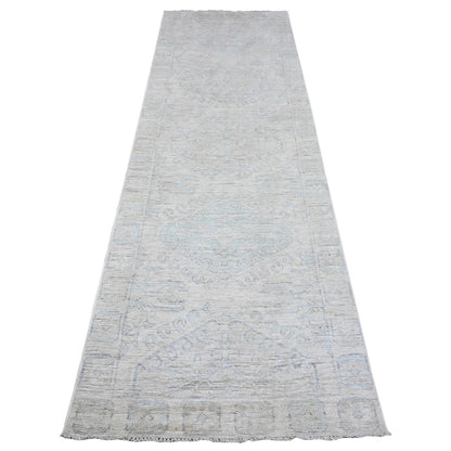 Oushak And Peshawar Wool Hand Knotted Rug Ivory Ivory 2.11X9.4 -O089721