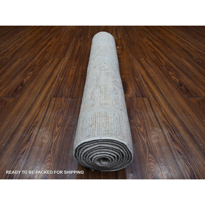 Oushak And Peshawar Wool Hand Knotted Rug Ivory Ivory 2.11X9.4 -O089721