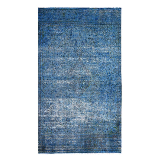 Overdyed & Vintage Wool Hand Knotted Rug Blue Blue 7.2X12.5 -O089725