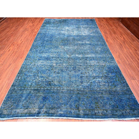 Overdyed & Vintage Wool Hand Knotted Rug Blue Blue 7.2X12.5 -O089725
