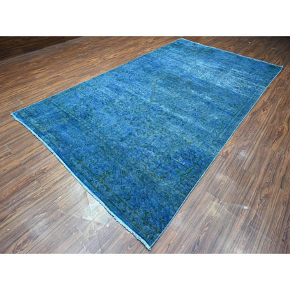 Overdyed & Vintage Wool Hand Knotted Rug Blue Blue 7.2X12.5 -O089725