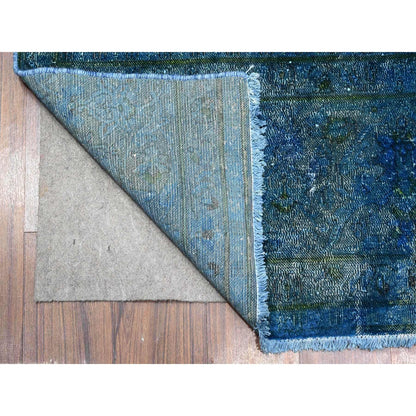 Overdyed & Vintage Wool Hand Knotted Rug Blue Blue 7.2X12.5 -O089725