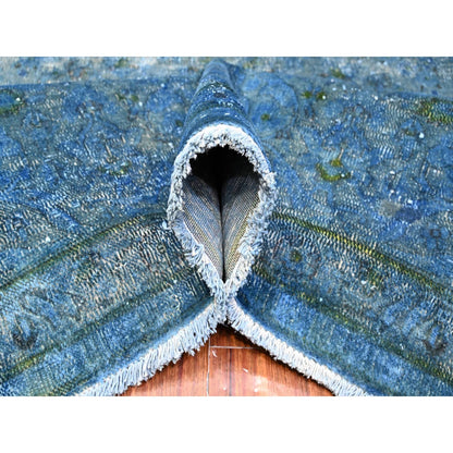 Overdyed & Vintage Wool Hand Knotted Rug Blue Blue 7.2X12.5 -O089725