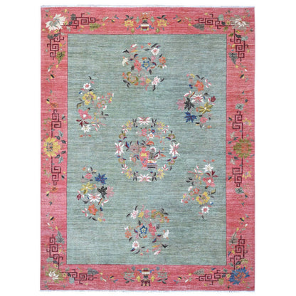 Fine Oriental Wool Hand Knotted Rug Green 9.0x11.9 -O089735