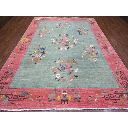 Fine Oriental Wool Hand Knotted Rug Green 9.0x11.9 -O089735