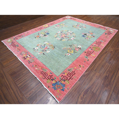 Fine Oriental Wool Hand Knotted Rug Green 9.0x11.9 -O089735