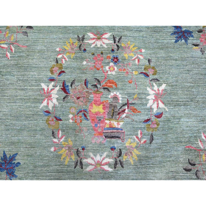 Fine Oriental Wool Hand Knotted Rug Green 9.0x11.9 -O089735