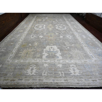 Oushak And Peshawar Wool Hand Knotted Rug Brown 13.11x23.3 -O089740