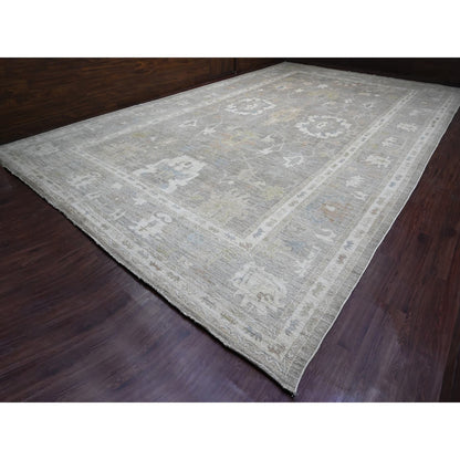 Oushak And Peshawar Wool Hand Knotted Rug Brown 13.11x23.3 -O089740
