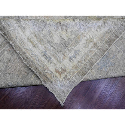 Oushak And Peshawar Wool Hand Knotted Rug Brown 13.11x23.3 -O089740