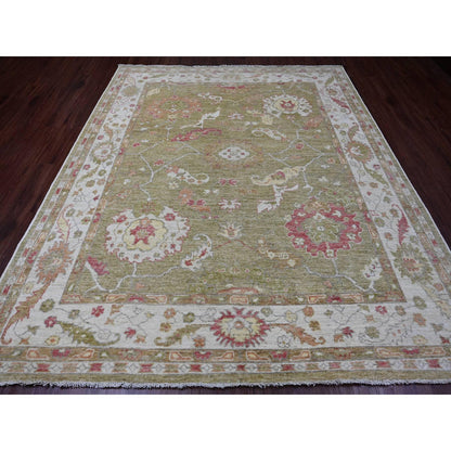 Oushak And Peshawar Wool Hand Knotted Rug Green 8.1x9.7 -O089767