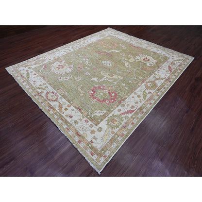 Oushak And Peshawar Wool Hand Knotted Rug Green 8.1x9.7 -O089767