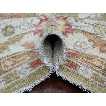 Oushak And Peshawar Wool Hand Knotted Rug Green 8.1x9.7 -O089767
