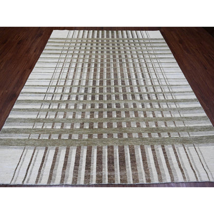 Modern and Contemporary Wool Hand Knotted Rug Brown 8.0x9.9 -O089773