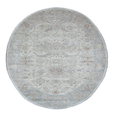 Oushak And Peshawar Wool Hand Knotted Rug Ivory 7.7x7.9 -O089796