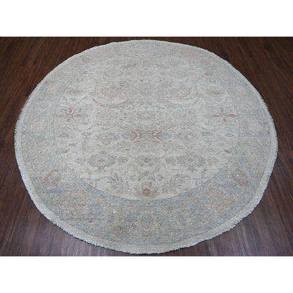 Oushak And Peshawar Wool Hand Knotted Rug Ivory 7.7x7.9 -O089796