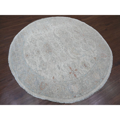 Oushak And Peshawar Wool Hand Knotted Rug Ivory 7.7x7.9 -O089796