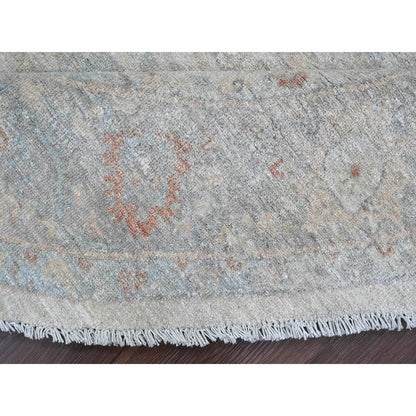 Oushak And Peshawar Wool Hand Knotted Rug Ivory 7.7x7.9 -O089796