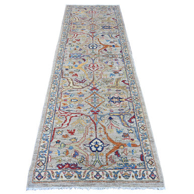 Oushak And Peshawar Wool Hand Knotted Rug Grey 3.0x9.8 -O089815