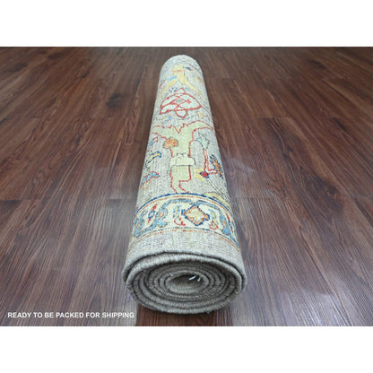 Oushak And Peshawar Wool Hand Knotted Rug Grey 3.0x9.8 -O089815
