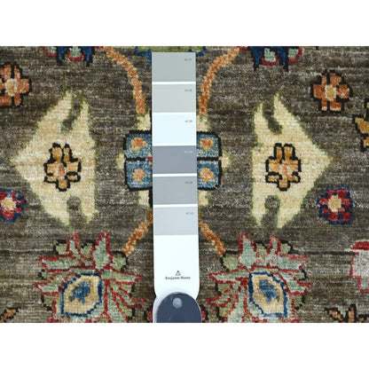 Oushak And Peshawar Wool Hand Knotted Rug Brown 3.2x11.8 -O089817