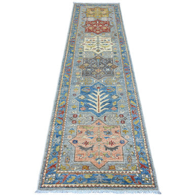 Oushak And Peshawar Wool Hand Knotted Rug Grey 2.8x10.2 -O089819