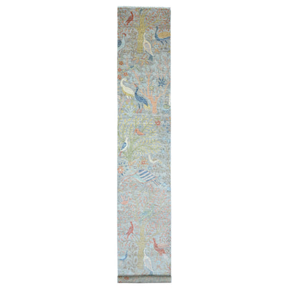 Oushak And Peshawar Wool Hand Knotted Rug Grey 2.6x16.0 -O089824