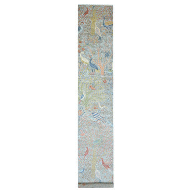 Oushak And Peshawar Wool Hand Knotted Rug Grey 2.6x16.0 -O089824