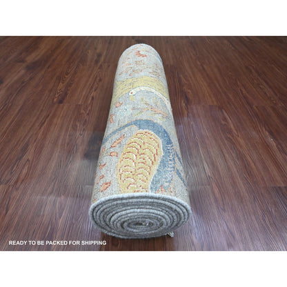 Oushak And Peshawar Wool Hand Knotted Rug Grey 2.6x16.0 -O089824