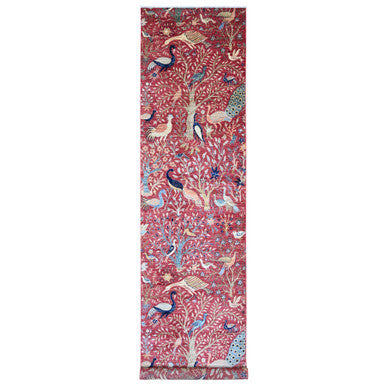 Oushak And Peshawar Wool Hand Knotted Rug Red 3.10x16.2 -O089825