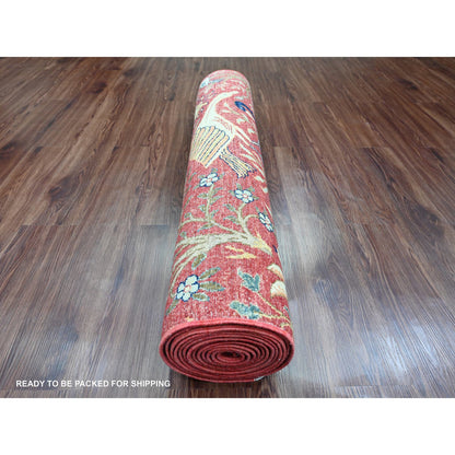 Oushak And Peshawar Wool Hand Knotted Rug Red 3.10x16.2 -O089825