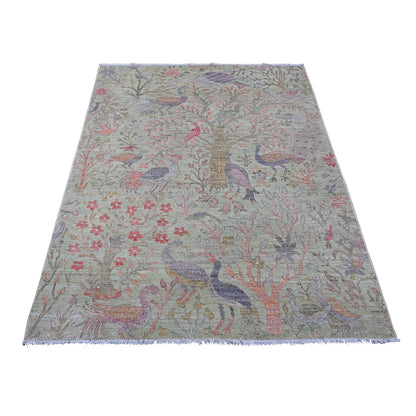 Oushak And Peshawar Wool Hand Knotted Rug Green 5.0x6.2 -O089828