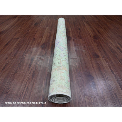 Oushak And Peshawar Wool Hand Knotted Rug Green 5.0x6.2 -O089828