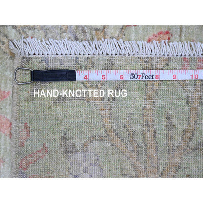 Oushak And Peshawar Wool Hand Knotted Rug Green 5.0x6.2 -O089828