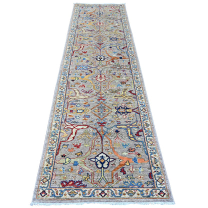 Oushak And Peshawar Wool Hand Knotted Rug Grey 2.11x10.10 -O089830